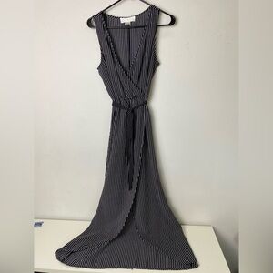 Elegant Black and White Striped Shear Maxi Dress. Size M